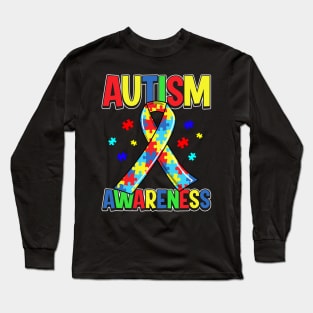 Autism Awareness Day 2020 Colorful Puzzle Ribbon Long Sleeve T-Shirt